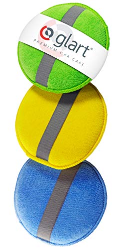 Glart 43PP Almohadillas de Pulido de Microfibra Con La Banda de Caucho, Set de 3, Azul/Verde/Amarillo, 130 x 25 mm