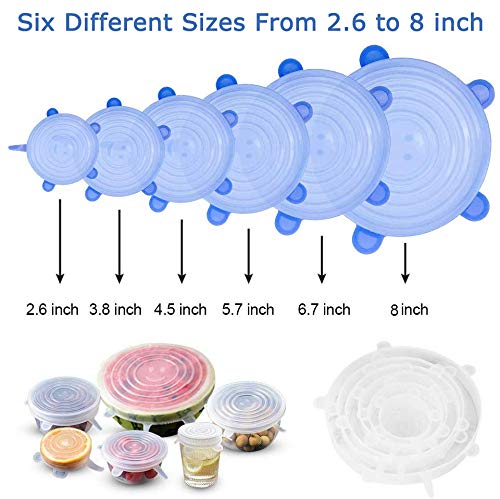 GLEADING Tapa de Silicona para Alimentos, Tapa de Silicona para Alimentos Frescos y sobras: Mantiene la Comida Fresca, Tapa Duradera y Extensible, Adecuada para Varias Formas de contenedores,Boles.