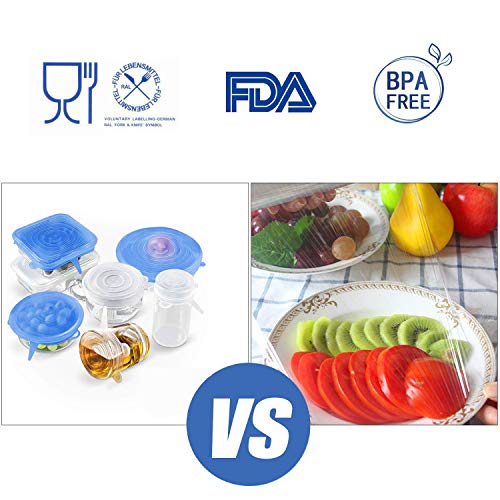 GLEADING Tapa de Silicona para Alimentos, Tapa de Silicona para Alimentos Frescos y sobras: Mantiene la Comida Fresca, Tapa Duradera y Extensible, Adecuada para Varias Formas de contenedores,Boles.