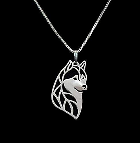 GLLFC Collar de Plata Cabeza de Husky Siberiano Collar 3D Recorte Cachorro Perro Amante Colgante Memorial Collares Colgantes para Mujeres Hombres