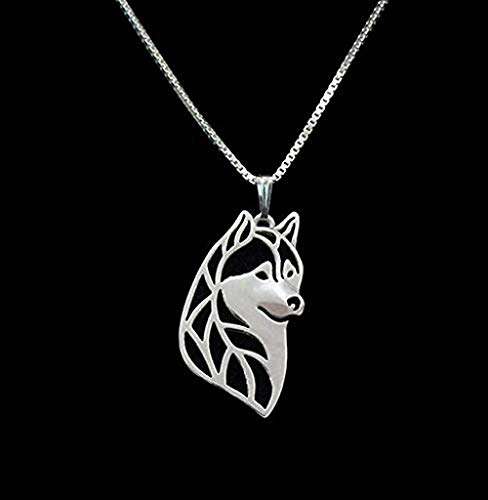 GLLFC Collar de Plata Cabeza de Husky Siberiano Collar 3D Recorte Cachorro Perro Amante Colgante Memorial Collares Colgantes para Mujeres Hombres