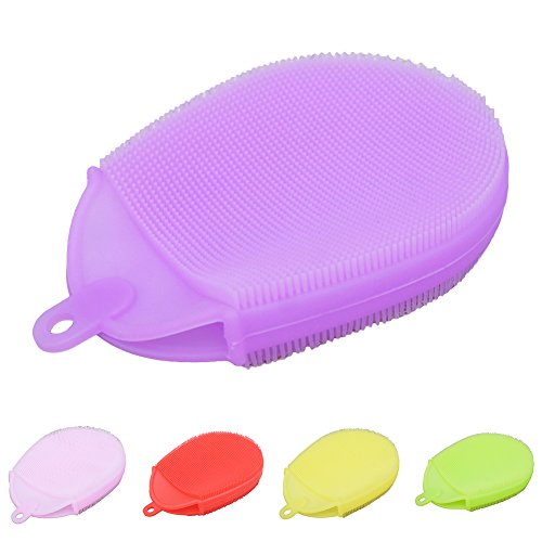 gloryhonor silicona cepillo de baño cuerpo Scrubber baño guante anti celulitis cepillo de ducha exfoliante, silicona, Morado, 13cm x 10cm