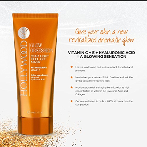 GLOW OBSESSION - Mascarilla Star Light Peel off 400% más FUERTE que grandes competidores con 20% Vitamina C, 10% Ácido Hialurónico, 1% Vitamina E más Aloe Vera, Colágeno y aceite de Jojoba. 100ml