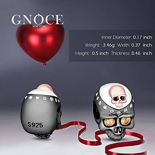 GNOCE - Abalorio de calavera doble con cuentas de cristal S925 para pulsera y collar, regalo memorable