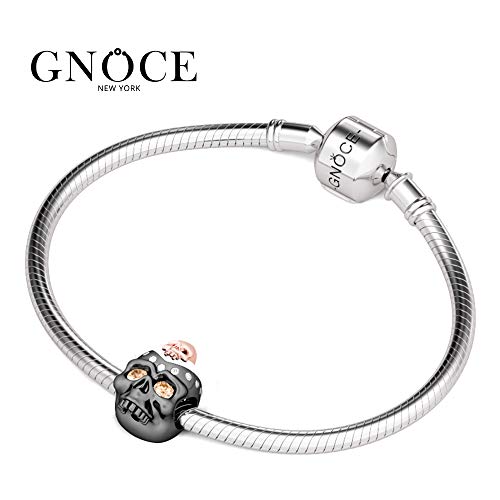 GNOCE - Abalorio de calavera doble con cuentas de cristal S925 para pulsera y collar, regalo memorable