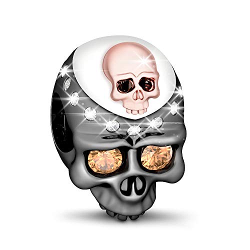 GNOCE - Abalorio de calavera doble con cuentas de cristal S925 para pulsera y collar, regalo memorable