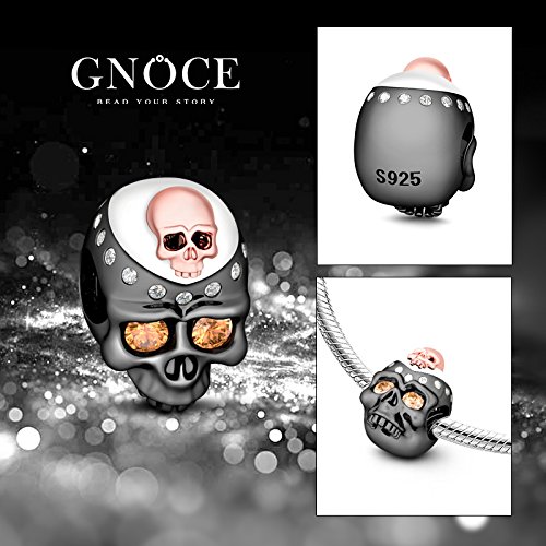 GNOCE - Abalorio de calavera doble con cuentas de cristal S925 para pulsera y collar, regalo memorable