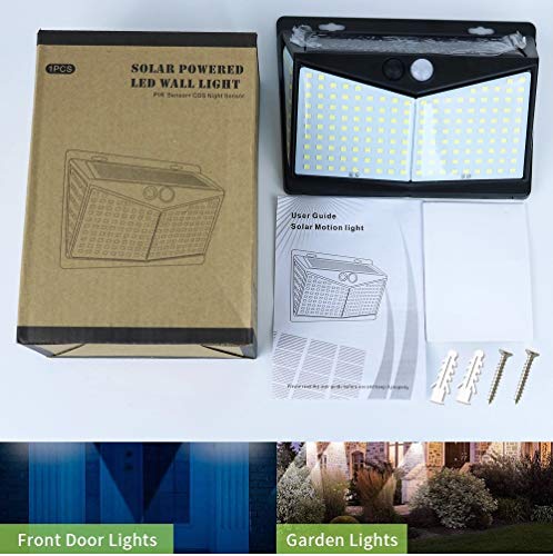 GoGoIT Outdoor 208 LED solar lights,PIR motion sensor with 3 lighting modes, 270° wide angle dimmable intensity,IP65 waterproof.Bright Wireless Security Lights for Fence, Deck,Garden, Garage,Pack of 4