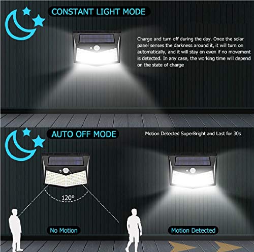 GoGoIT Outdoor 208 LED solar lights,PIR motion sensor with 3 lighting modes, 270° wide angle dimmable intensity,IP65 waterproof.Bright Wireless Security Lights for Fence, Deck,Garden, Garage,Pack of 4