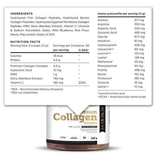 Golden Tree Premium Complejo de Colágeno en Polvo, 330g, 30 Porciones, 4 Tipos de Colágeno