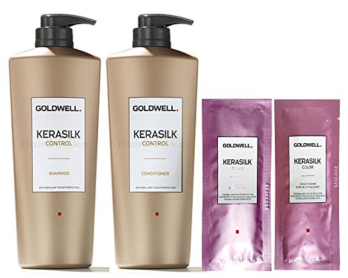 Goldwell Kerasilk Control Set – Champú 1 L + acondicionador 1 L + 2 x Color Sachet