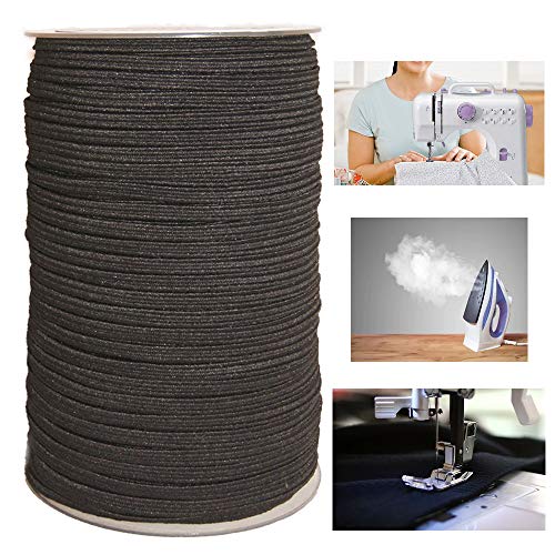 Goma elástica costura Negra 100m, 4mm de ancho, cordón para confección y manualidades. Rollo de cinta elástico para costura. (100 m)