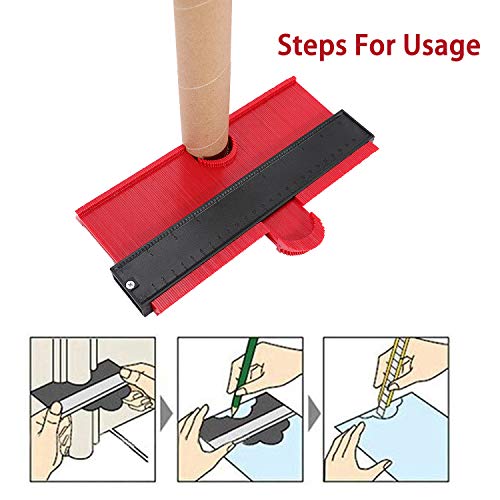 GoMaihe Medidor de Contornos 25 cm, Instrumento de Medición de Perfil, Plotter de Forma Instrumento de Medición Profesional Herramienta de Medición de Perfil para Madera Laminada de Azulejos, Rojo
