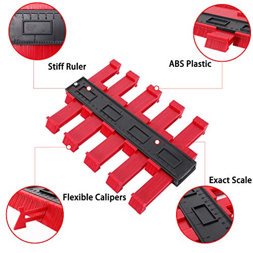 GoMaihe Medidor de Contornos 25 cm, Instrumento de Medición de Perfil, Plotter de Forma Instrumento de Medición Profesional Herramienta de Medición de Perfil para Madera Laminada de Azulejos, Rojo