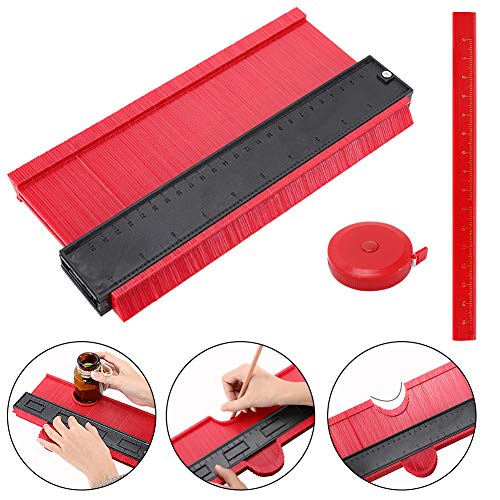 GoMaihe Medidor de Contornos 25 cm, Instrumento de Medición de Perfil, Plotter de Forma Instrumento de Medición Profesional Herramienta de Medición de Perfil para Madera Laminada de Azulejos, Rojo