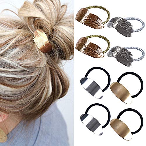 Gomas de Pelo para Cola de Caballo para Niñas y Mujeres 8 Piezas, Coleteros Elásticas de Metal Cordón Envolvente para Damas Accesorios de Regalo