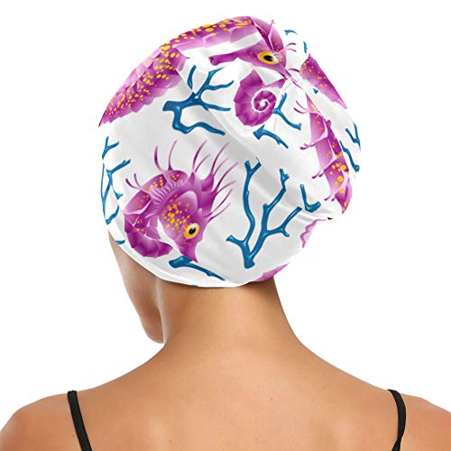 Gorra de Noche para Mujer Caballito de mar Azul y Rojo Gorro náutico de mar Dormir para Mujer Gorro de Noche para Mujer Duradero y Suave Exterior para Cabello Largo Natural Rizado Disponible día y no