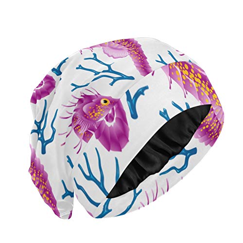 Gorra de Noche para Mujer Caballito de mar Azul y Rojo Gorro náutico de mar Dormir para Mujer Gorro de Noche para Mujer Duradero y Suave Exterior para Cabello Largo Natural Rizado Disponible día y no