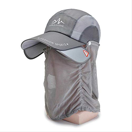 Gorra de Pesca Verano Masculino Gorra de béisbol de Secado rápido Cubierta de la Cara Protector Solar Anti-Mosquito telescópica Plegable Bicicleta Sombrero máscara   Gris Claro