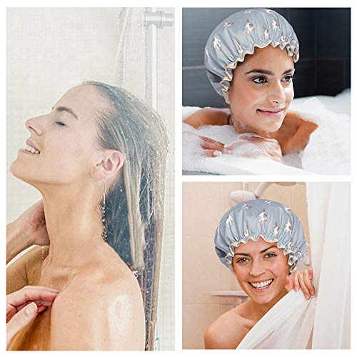 Gorro de ducha, 2 unidades, impermeable, doble capa, para mujer, gorro de ducha, gorro de baño, elástico, reutilizable, grande, gorro de ducha, pelo largo, para niñas, mujeres, niños, ducha, rosa