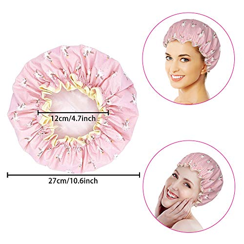 Gorro de ducha, 2 unidades, impermeable, doble capa, para mujer, gorro de ducha, gorro de baño, elástico, reutilizable, grande, gorro de ducha, pelo largo, para niñas, mujeres, niños, ducha, rosa
