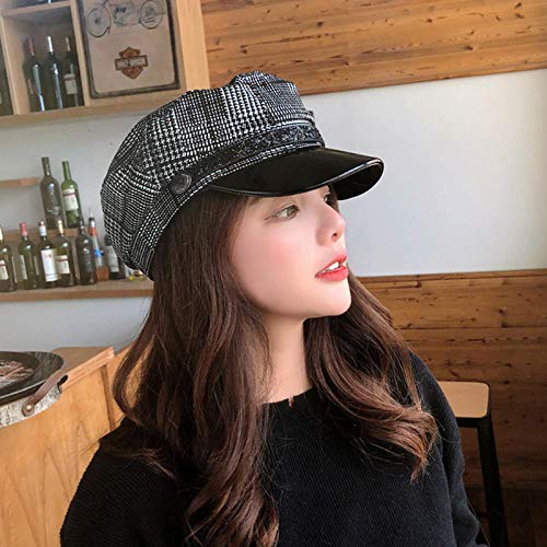 Gorro de punto elástico suave para hombre, con fragancia de estilo octogonal, para otoño e invierno, estilo retro británico, estilo boina Tartán rojo y blanco. Talla única