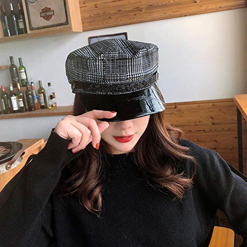 Gorro de punto elástico suave para hombre, con fragancia de estilo octogonal, para otoño e invierno, estilo retro británico, estilo boina Tartán rojo y blanco. Talla única