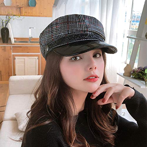 Gorro de punto elástico suave para hombre, con fragancia de estilo octogonal, para otoño e invierno, estilo retro británico, estilo boina Tartán rojo y blanco. Talla única