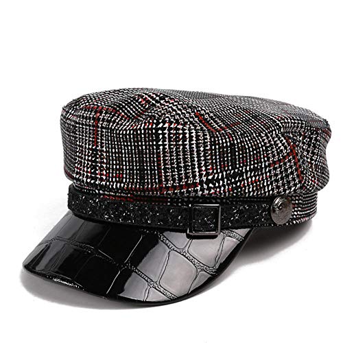 Gorro de punto elástico suave para hombre, con fragancia de estilo octogonal, para otoño e invierno, estilo retro británico, estilo boina Tartán rojo y blanco. Talla única