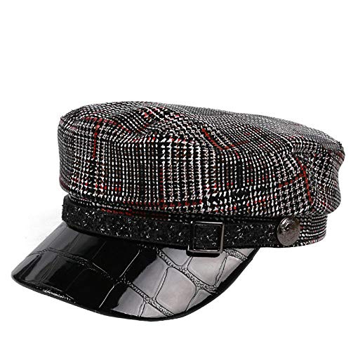 Gorro de punto elástico suave para hombre, con fragancia de estilo octogonal, para otoño e invierno, estilo retro británico, estilo boina Tartán rojo y blanco. Talla única
