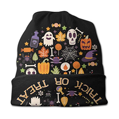 Gorro de Punto Truco o Trato Retro Collage de Halloween Knit Beanie Hat Cap Gorras de Invierno Sombreros Skull Cap