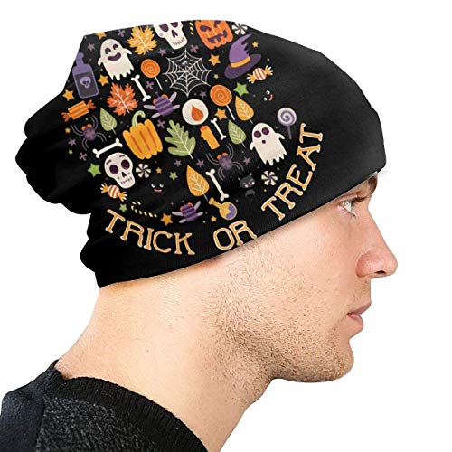 Gorro de Punto Truco o Trato Retro Collage de Halloween Knit Beanie Hat Cap Gorras de Invierno Sombreros Skull Cap