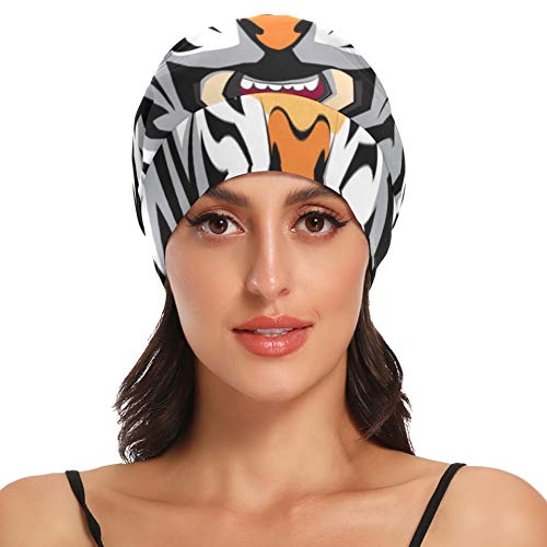 Gorro para Dormir Vestido Angry Irritated Tiger King Animal Gorro de Ducha para Dormir Gorro Exterior Suave y Duradero para Mujer Gorro de Noche para Cabello Largo Natural Rizado Disponible día y noc