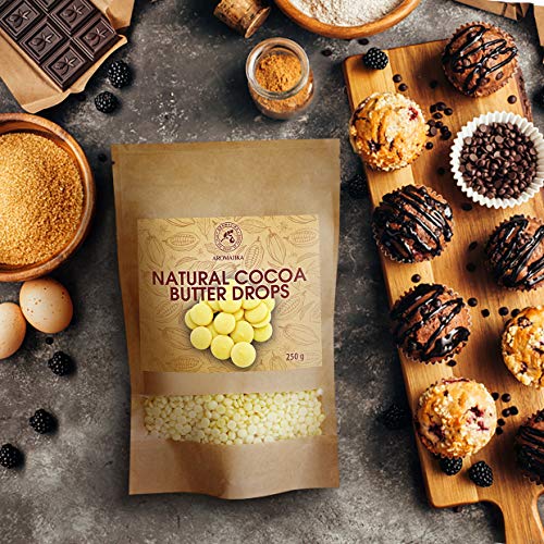 Gotas de Manteca de Cacao 250g - Theobroma - Manteca de Cacao/Grado Alimenticio - Manteca de Cacao Cruda - Cacao Nibs - Raw Sin Refinar Manteca de Cacao - Pastillas Hornear - Antioxidantes