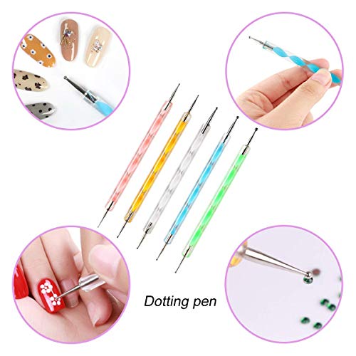 GOTONE 47 piezas Kit de Accesorios Decoración Uñas Nail Art, 15 Pinceles para Uñas, 10 Cintas Adhesivas Uñas, 5 de Lápiz de Punto, 5 Cajas diamantes de imitación, 12 Foil Paillette