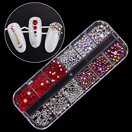 GOTONE 5 Cajas Kit de diamantes de imitación de arte de uñas de Estilos Mezclados, Diamantes Brillantes de Cristales Gemas Colorida Perla con Pinza y la pluma para Decoración Arte de Uña(SET A)