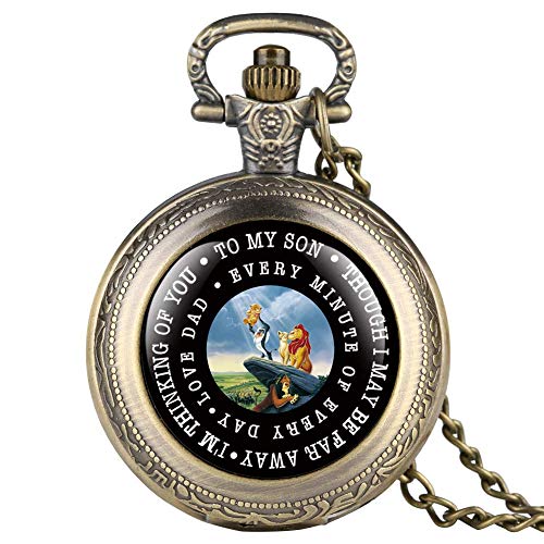 GPWDSN exquisito reloj de bolsillo redondo para niños con tema del rey león, reloj de bolsillo de cuarzo para niños, elegante tono bronce, reloj de bolsillo para adolescentes, reloj de bolsillo grabado personalizado
