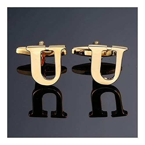 GQDZ Camisa Gemelos New Gold Letras A-Z Nombre Mancuernas de los Hombres franceses Gemelos (Metal Color : U)