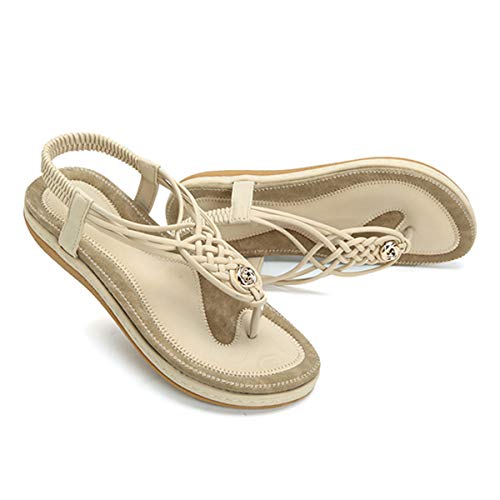 gracosy Sandalias Planas Verano Mujer Estilo Bohemia Zapatos de Dedo Sandalias Talla Grande Cinta Elástica Casuales de Playa Chanclas Romanas de Mujer 2019 Azul Negro Púrpura Rhinestone de Moda