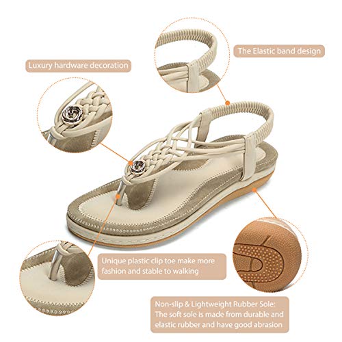 gracosy Sandalias Planas Verano Mujer Estilo Bohemia Zapatos de Dedo Sandalias Talla Grande Cinta Elástica Casuales de Playa Chanclas Romanas de Mujer 2019 Azul Negro Púrpura Rhinestone de Moda