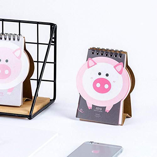 Grea 2019 Cute Cartoon Pink Piggy Desk Calendar DIY Mini calendarios de Mesa Programador de horario Diario, A
