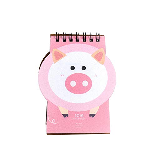 Grea 2019 Cute Cartoon Pink Piggy Desk Calendar DIY Mini calendarios de Mesa Programador de horario Diario, A