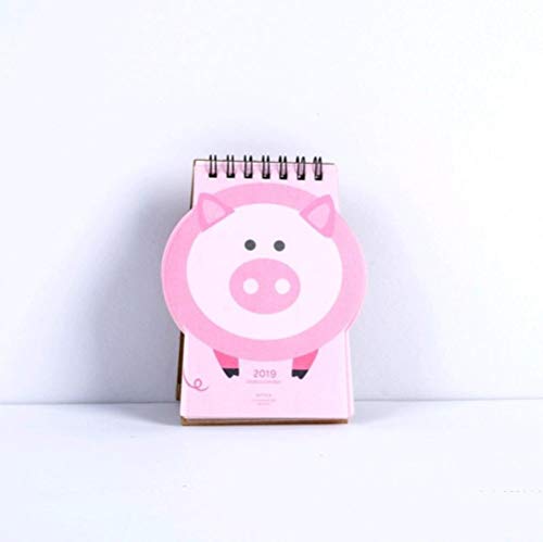 Grea 2019 Cute Cartoon Pink Piggy Desk Calendar DIY Mini calendarios de Mesa Programador de horario Diario, A