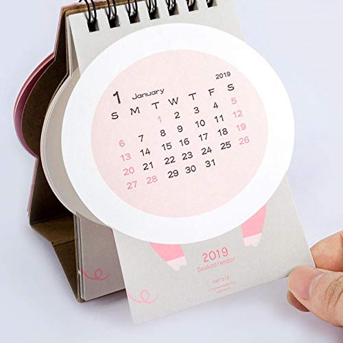 Grea 2019 Cute Cartoon Pink Piggy Desk Calendar DIY Mini calendarios de Mesa Programador de horario Diario, A