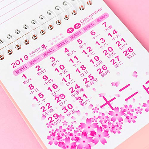 Grea 2pcs 2019 Cherry Blossoms Calendario de Escritorio Mini Bricolaje Calendarios de Mesa Agenda Diaria Planificador, 1