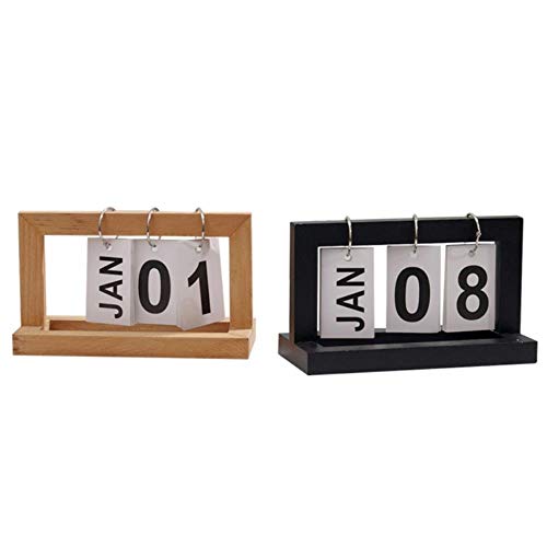 Grea de Madera Perpetual Escritorio Calendario Planificador de Bloque Organizador de Escritorio Permanente Agenda de Bricolaje, Verde Oscuro