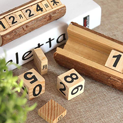 Grea Fashion Regalo Creativo Bloque de Madera DIY Calendario perpetuo Escritorio Escritorio Calendario de Madera Decoración de la Oficina en casa, S