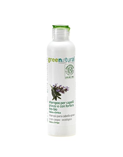 GREEN NATURAL - Champú para Cabello Graso con Salvia y Ortiga - Anticaspa, astringente, purificante - Certificado ICEA - 250 ml