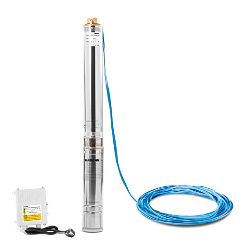 GREENCUT BAS125C - Bomba de agua sumergible pozo para aguas claras de 1250W y 1,7cv con altura maxima 101m capacidad de bombeo 5,5 m3/h