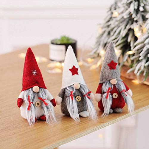 Greyghost Adornos navideños de 5.5 pulgadas Muñeca de gnomo de felpa Sueco Santa barba larga de pie Muñeca de peluche hecha a mano Juguete Nisse Nordic Elf Figurita Decoración navideña para el hogar